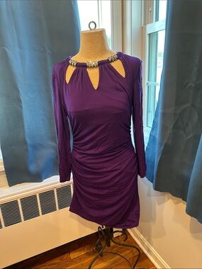 Cache Purple Long-Sleeve Dress